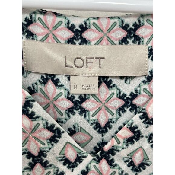 LOFT Women's Floral Print Cap Sleeve Blouse Size M Multicolor Casual Top - Picture 2 of 3